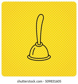 Plunger icon. Toilet cleaning tool sign. Linear icon on orange background. Vector