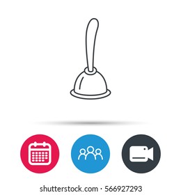 Plunger icon. Toilet cleaning tool sign. Group of people, video cam and calendar icons. Vector