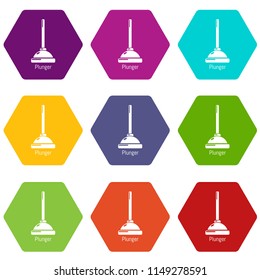 Plunger icons 9 set coloful isolated on white for web