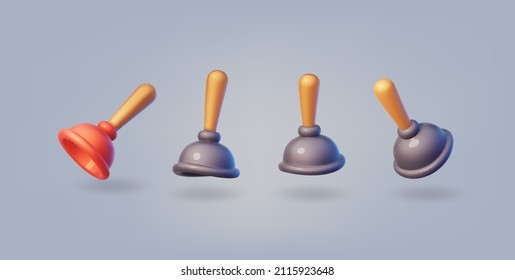 Plunger icons in a different view. Realistic vector 3d cartoon style.