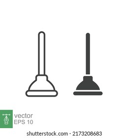 Plunger line and glyph icon. Simple outline, solid style. Sink, toilet, pump, plumber, suction, unclog, bathroom concept. Sign symbol design. Vector illustration isolated on white background. EPS 10