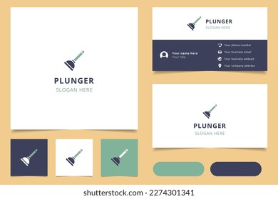 Plunger logo design with editable slogan. Branding book and business card template.