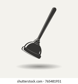 Plunger monochrome sign, element for vintage plumbers logo design, isolated on white background, vector