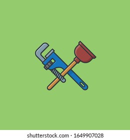 Plunger and pipe wrench crossed vector illustration for Plumbing Day on March 11th. Plumbing tools color symbol. 