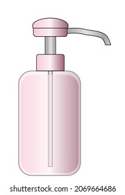 A plunger push style bottle of liquid soap all over a white background