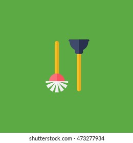 plunger and toilet brush vector icon