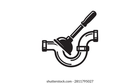 Plunger unclogging drainpipe concept. Plumbing solution for blockages in pipes. Essential tool for home maintenance.
