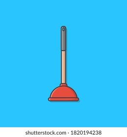 Ilustración del icono del vector del émbolo. Bombilla De Goma Para El Aseo De Limpieza. Icono plano del lanzador de inodoros rojos
