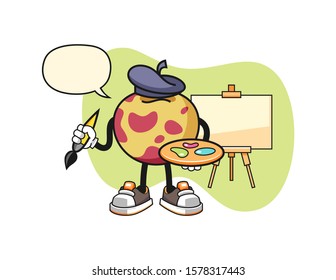 Pluot artist with speech bubble cartoon. Mascot Character vector.