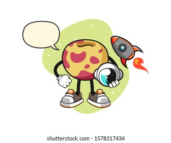 Pluot astronaut with speech bubble cartoon. Mascot Character vector.