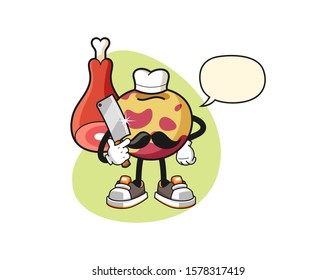 Pluot butcher with speech bubble cartoon. Mascot Character vector.