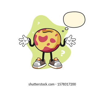 Pluot confused with thought bubble cartoon. Mascot Character vector.