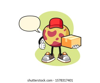 Pluot courier with speech bubble cartoon. Mascot Character vector.