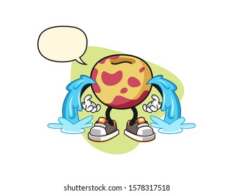 Pluot cry with speech bubble cartoon. Mascot Character vector.