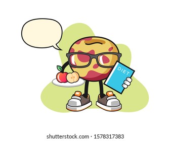 Pluot dietitian with speech bubble cartoon. Mascot Character vector.