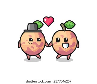 pluot fruit cartoon character couple with fall in love gesture , cute style design for t shirt, sticker, logo element