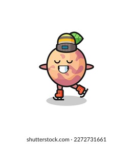 pluot fruit cartoon as an ice skating player doing perform , cute style design for t shirt, sticker, logo element