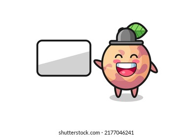 pluot fruit cartoon illustration doing a presentation , cute style design for t shirt, sticker, logo element