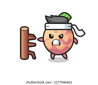 pluot fruit cartoon illustration as a karate fighter , cute style design for t shirt, sticker, logo element