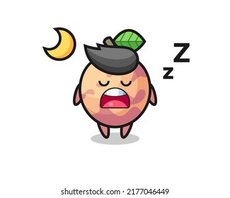 pluot fruit character illustration sleeping at night , cute style design for t shirt, sticker, logo element