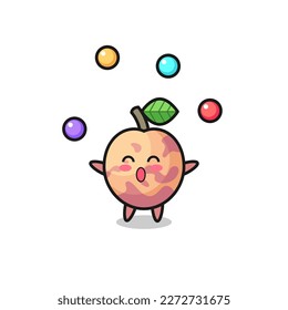 the pluot fruit circus cartoon juggling a ball , cute style design for t shirt, sticker, logo element