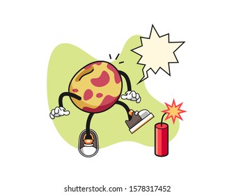 Pluot get surprise firecrackers with speech bubble cartoon. Mascot Character vector.