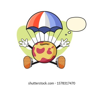 Pluot jumping parachute with thought bubble cartoon. Mascot Character vector.