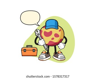 Pluot mechanic with speech bubble cartoon. Mascot Character vector.