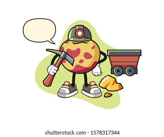 Pluot miner with speech bubble cartoon. Mascot Character vector.