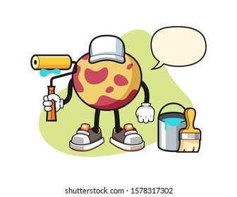 Pluot painter with speech bubble cartoon. Mascot Character vector.