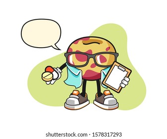 Pluot pharmacist with speech bubble cartoon. Mascot Character vector.