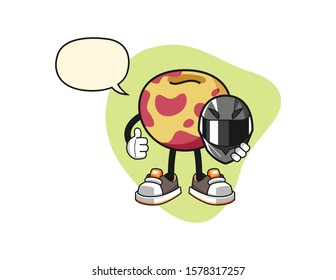 Pluot racer with speech bubble cartoon. Mascot Character vector.
