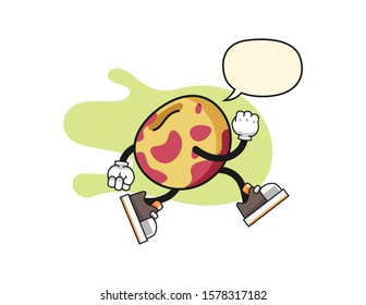 Pluot run with speech bubble cartoon. Mascot Character vector.
