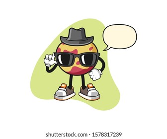 Pluot secret agent with speech bubble cartoon. Mascot Character vector.