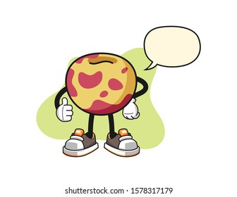 Pluot thumbs up with speech bubble cartoon. Mascot Character vector.