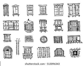 plurality of contours of classical window frames and windows