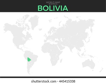 Plurinational State of Bolivia location modern detailed vector map. All world countries without names. Vector template of beautiful flat grayscale map design with selected country and border location