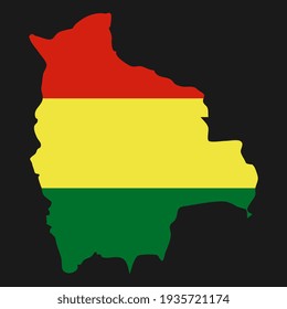 Plurinational State of Bolivia map silhouette with flag on black background