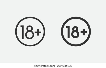 Plus 18 prohibition sign for people under eighteen years of age. For adults only. Vector illustration, flat design.