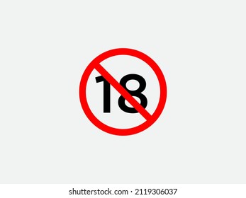 Plus 18 prohibition sign for people under eighteen years of age. For adults only. Vector illustration, flat design.