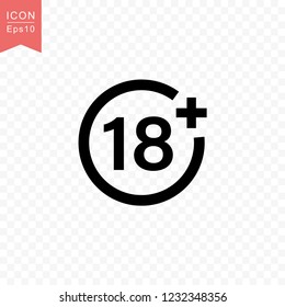 Plus 18 years movie icon simple silhouette flat style vector illustration on transparent background.