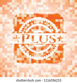 Plus abstract emblem, orange mosaic background