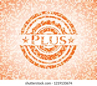 Plus abstract emblem, orange mosaic background