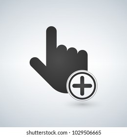 Plus add circle add new concept hand cursor icons. vector illustration.