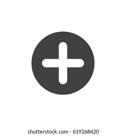 Plus, add flat icon. Cross round simple button, circular vector sign. Flat style design