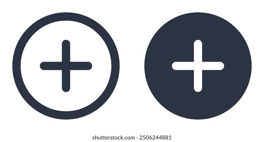 Plus, Add or Increase simple icons set designed in filled, outline, line and stroke style