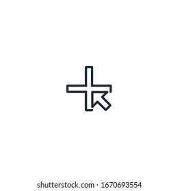 Plus and arrow sign. Add function,opportunity , ingredient. Increase chance. Vector linear icon isolated on white background.