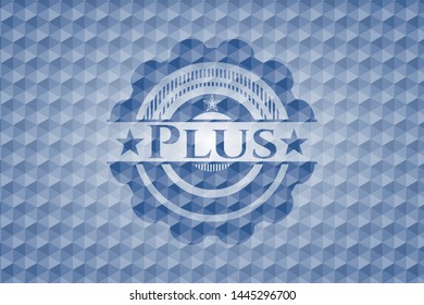 Plus blue badge with geometric pattern. Vector Illustration. Detailed.