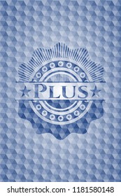 Plus blue emblem with geometric pattern.