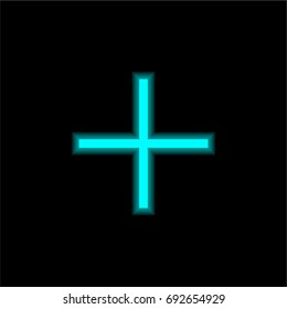 Plus blue glowing neon ui ux icon. Glowing sign logo vector